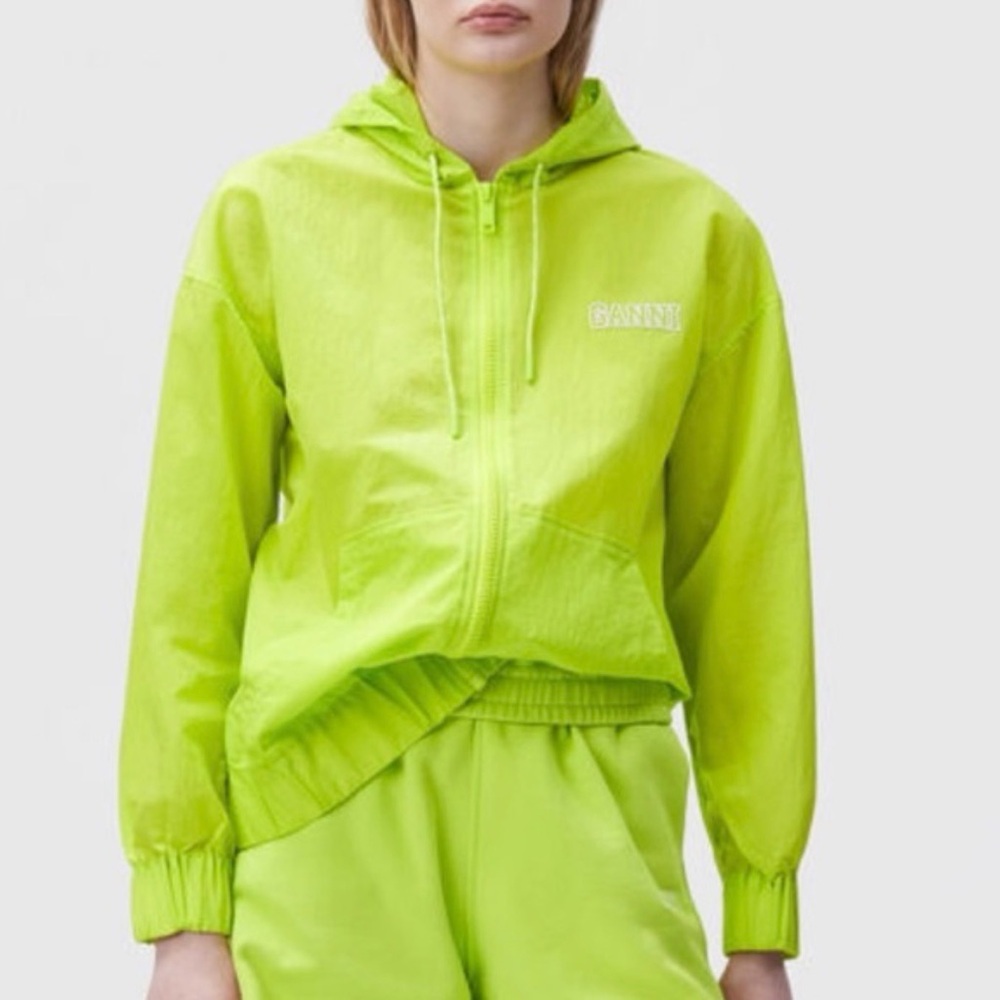 GANNI POPSICLE TECH JACKET LIME Windbreaker Bomber Jacket Hoodie Zip XXS-XS Neon